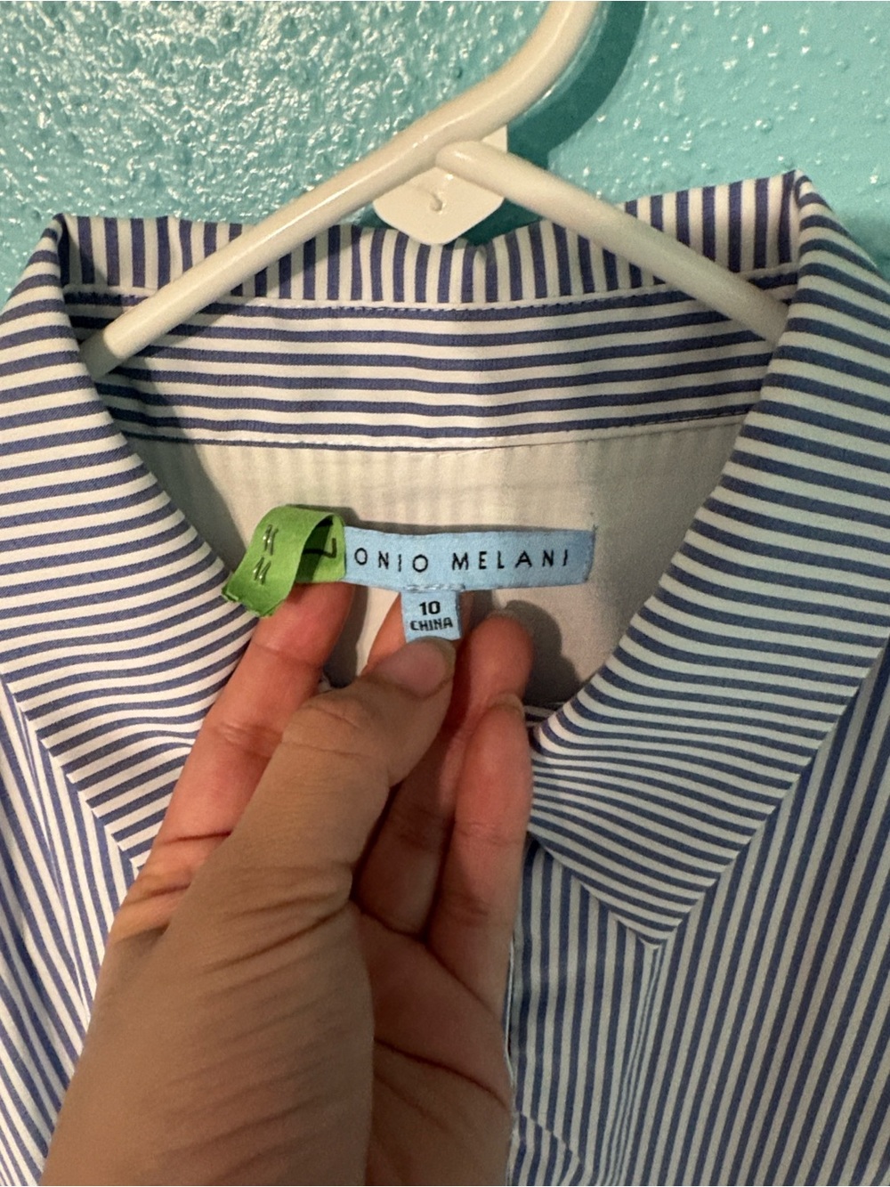 ANTONIO MELANI White and Navy Striped Midi Shirt Dress classic nautical belted - Picture 2 of 9